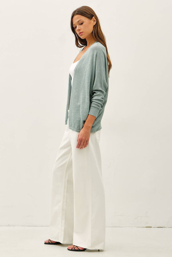 OPEN FRONT DOLMAN SLEEVE SLUB CARDIGAN-Blue Hand Home