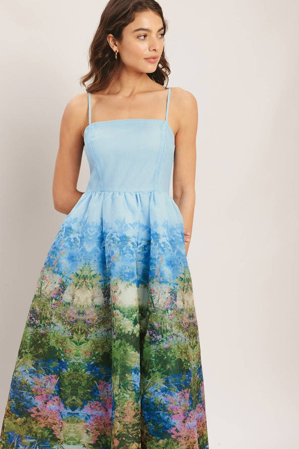 A printed woven midi dress - ID23205-Blue Hand Home