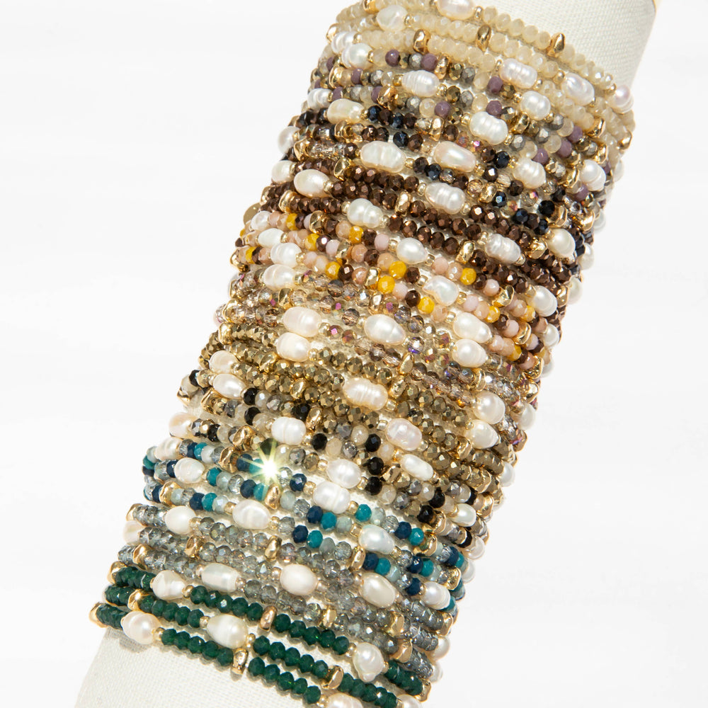 Crystal beaded pearl wrap bracelet-Blue Hand Home