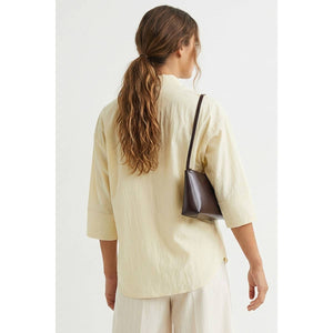 Contrast Stitch Detail Popover Blouse-Blue Hand Home