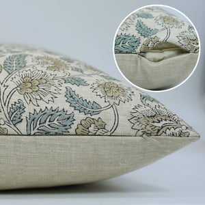 Boho Decor Block Linen Blend Cushion Cover - Mandakini-Blue Hand Home