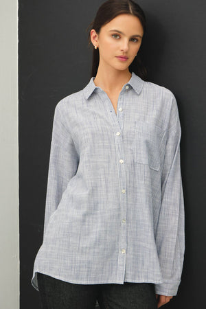 HAIRLINE STRIPE BUTTON DOWN SHIRT-Blue Hand Home
