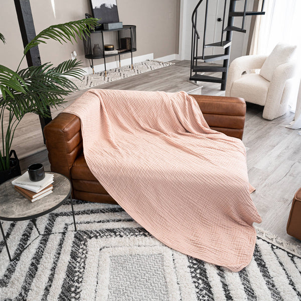 Muslin Blanket for Adults, 6-Layer Bedding by Comfy Cubs-Blue Hand Home