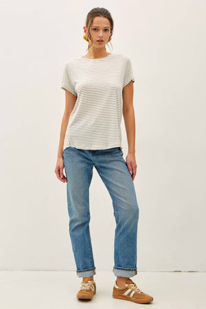LINEN BLENDED STRIPED RELAXED TEE-Blue Hand Home
