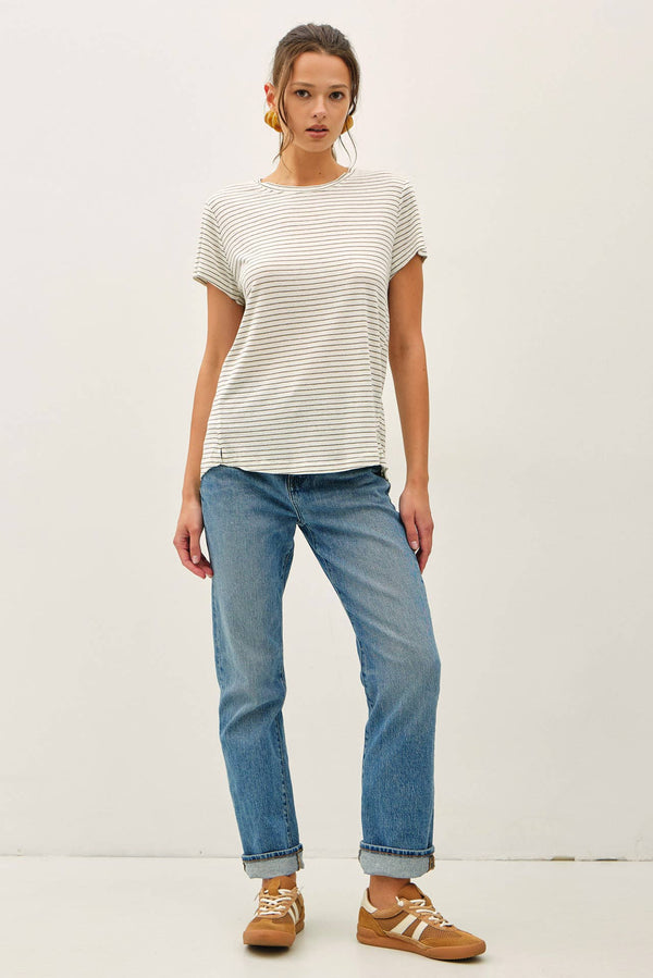 LINEN BLENDED STRIPED RELAXED TEE-Blue Hand Home