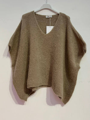 Mohair poncho sweater 7627: Fuchsia fluo-Blue Hand Home