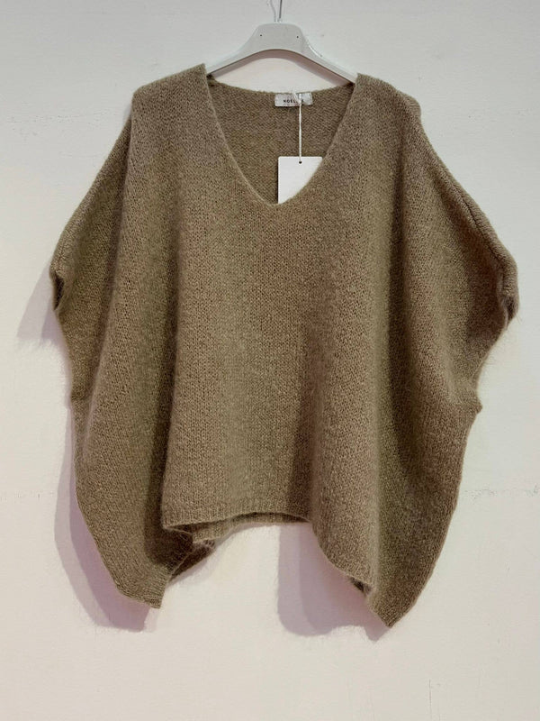 Mohair poncho sweater 7627: Fuchsia fluo-Blue Hand Home