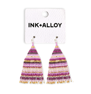 Lexie Horizontal Stripes Beaded Fringe Earrings Purple-Blue Hand Home