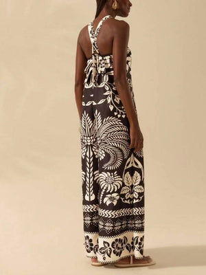 Vacation Palm Tree Tropical Prints Halter Jumpsuit-Blue Hand Home