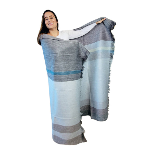 Cielo - Reversible Alpaca Wool Throw Blanket-Blue Hand Home
