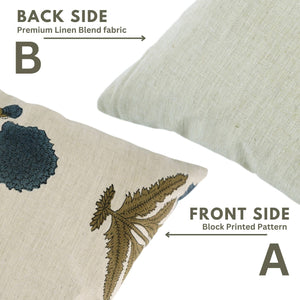 Bohemian Block Print Linen Blend Pillow Cover - Badshah-Blue Hand Home