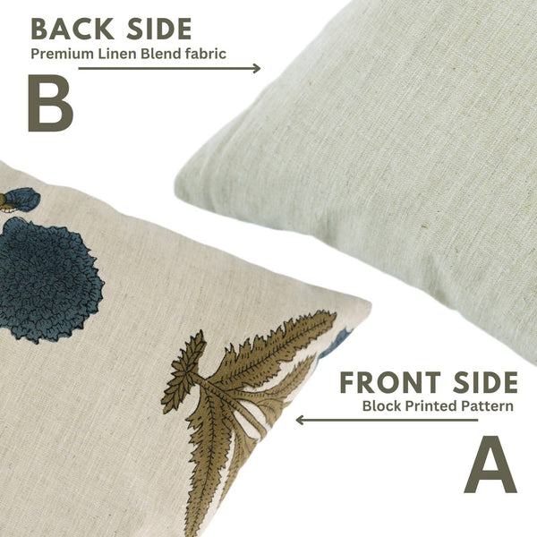 Bohemian Block Print Linen Blend Pillow Cover - Badshah-Blue Hand Home