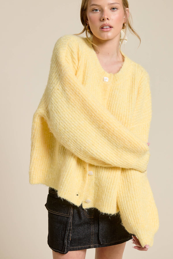 Balloon Sleeve Knit Cardigan-Blue Hand Home