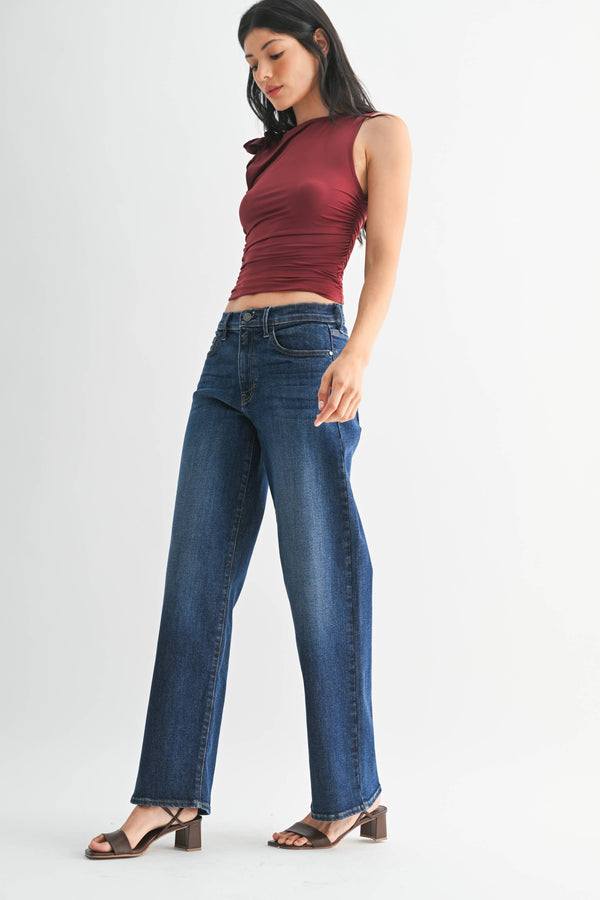 Loose Straight W/ Regular Hem - Dark Denim - Bp484j