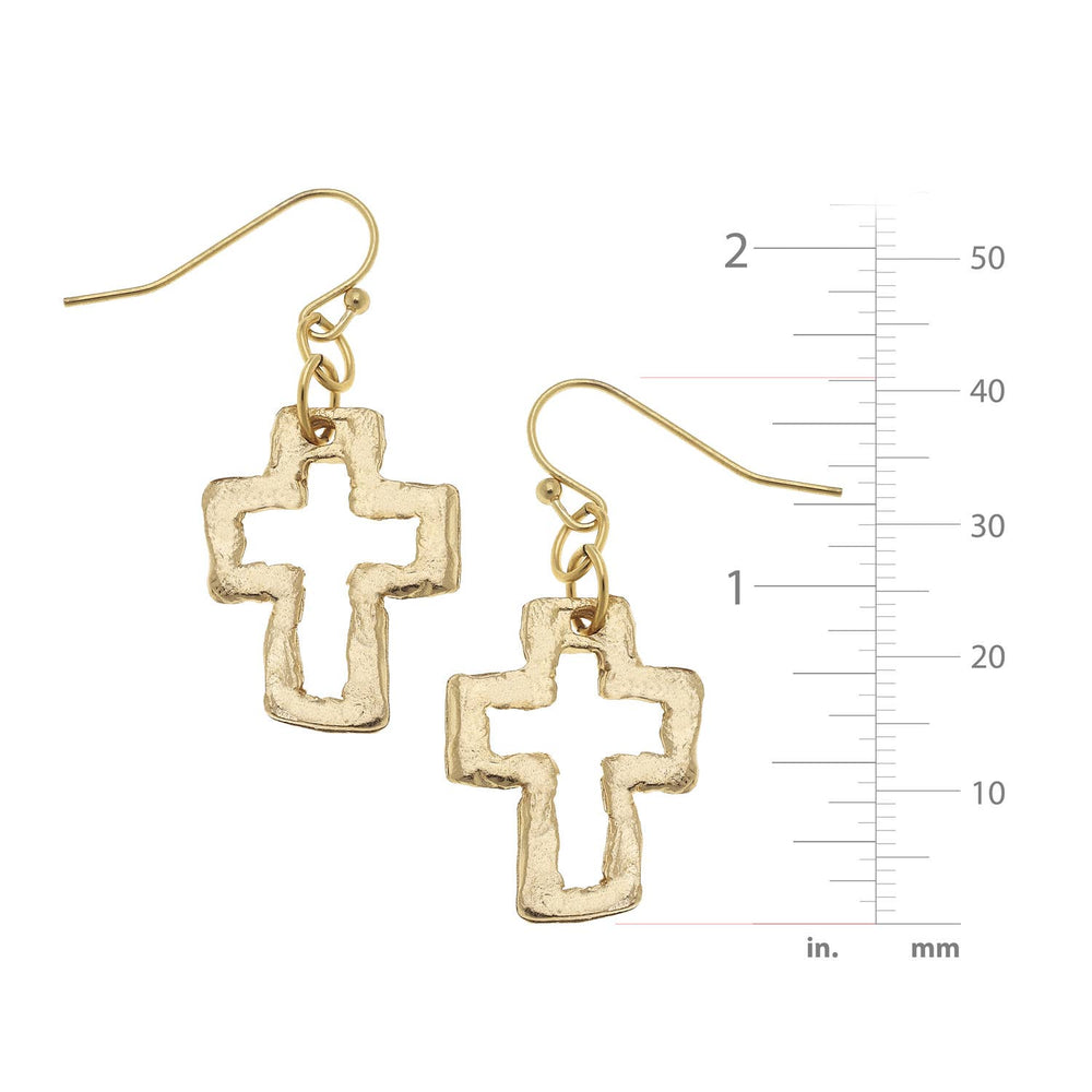 Gold Open Cross Earrings-Blue Hand Home