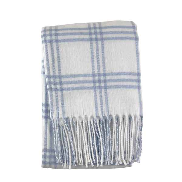 701 - Window Pane Check Flannel With Fringe-Blue Hand Home