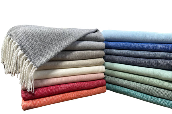 402 - Fringed Herringbone Throws-Blue Hand Home