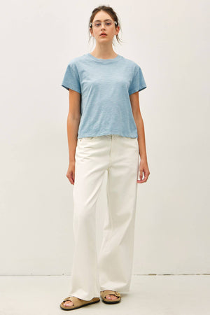 Garment Dyed Cotton Slub Half Sleeve Crop Top