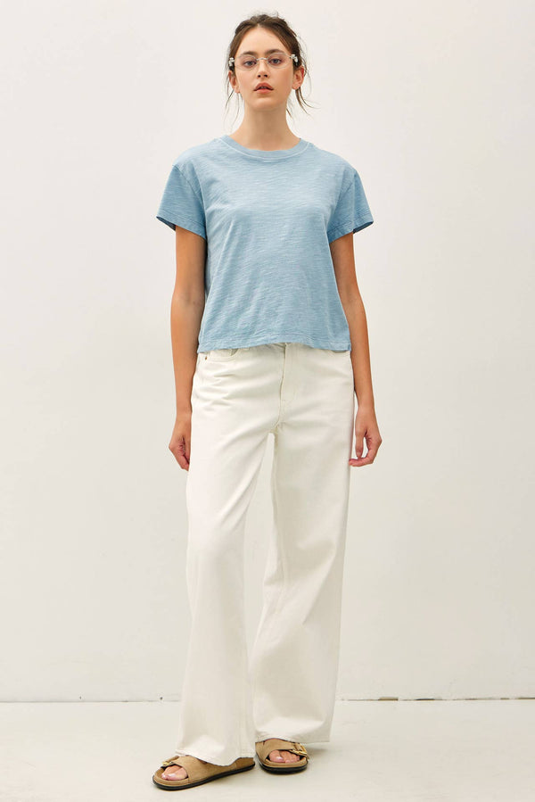 Garment Dyed Cotton Slub Half Sleeve Crop Top