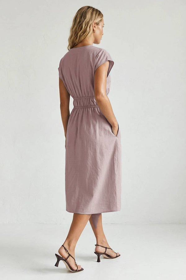 Buckle Detail Midi Dress-Blue Hand Home