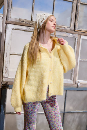 Balloon Sleeve Knit Cardigan-Blue Hand Home