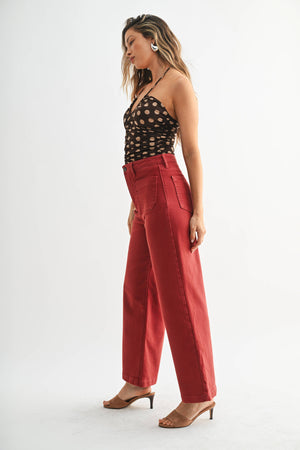 Patch Pocket Wide Leg - Dark Burgundy Red - Bp433j