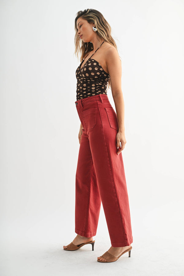 Patch Pocket Wide Leg - Dark Burgundy Red - Bp433j