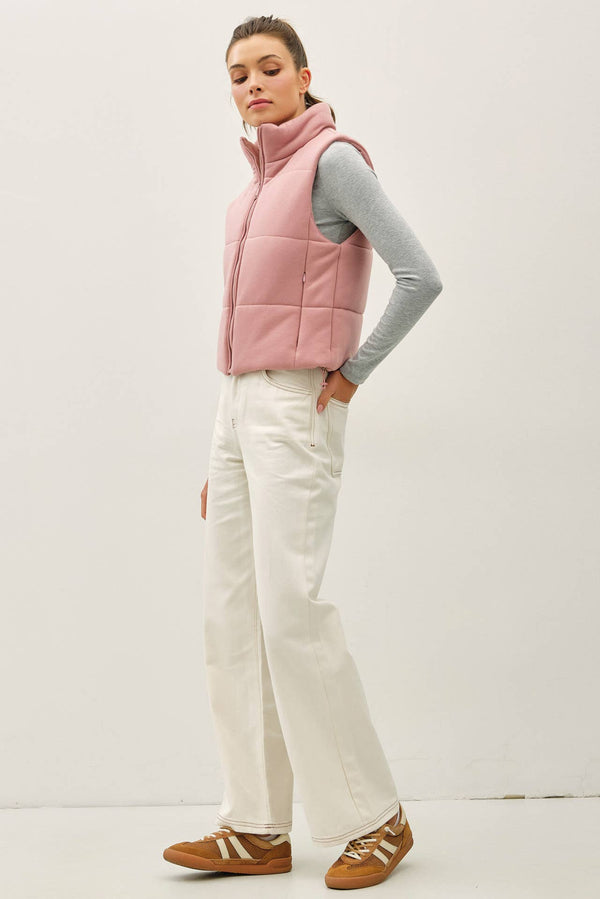 Classic Puffer Zip Up Vest W/ High Neck