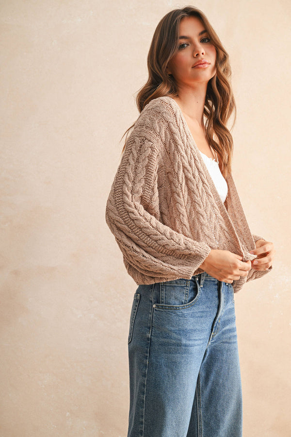 J4475 LIGHT WEIGHT CABLE KNITTED CARDIGAN-Blue Hand Home