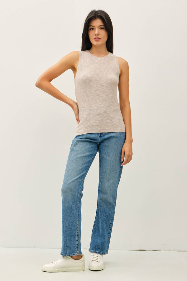 ROUND NECK SLEEVELESS SLUB KNIT TOP-Blue Hand Home