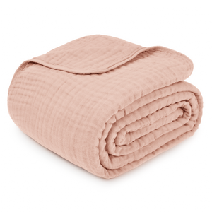 Muslin Blanket for Adults, 6-Layer Bedding by Comfy Cubs-Blue Hand Home