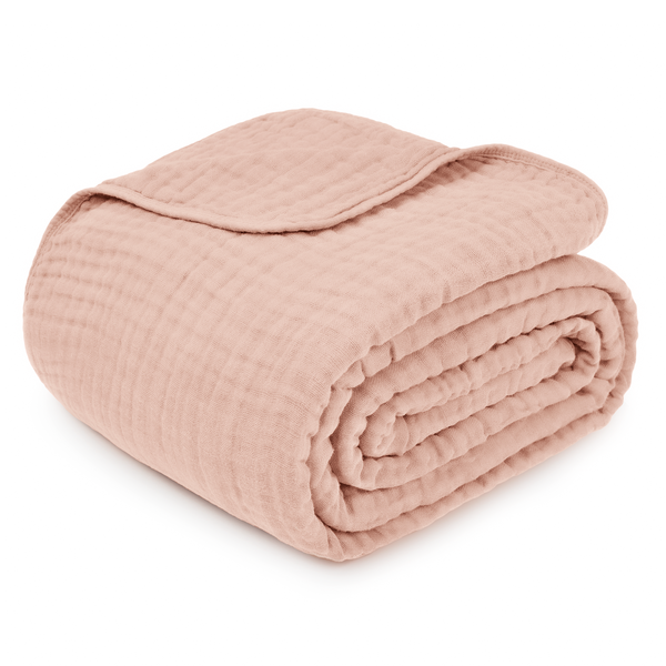 Muslin Blanket for Adults, 6-Layer Bedding by Comfy Cubs-Blue Hand Home