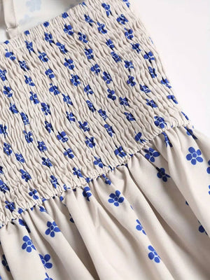 Vacation ocean fish print strap dress back elastic-Blue Hand Home
