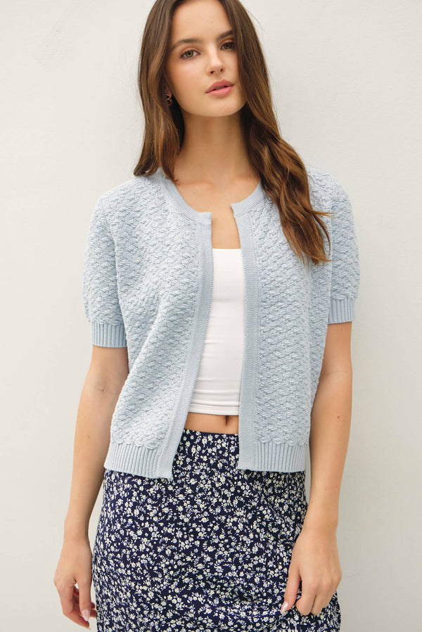 TEXTURED SHORT SLEEVE CARDIGAN-Blue Hand Home