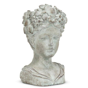 Woman w/Flower & Fruits Head Planter-Blue Hand Home