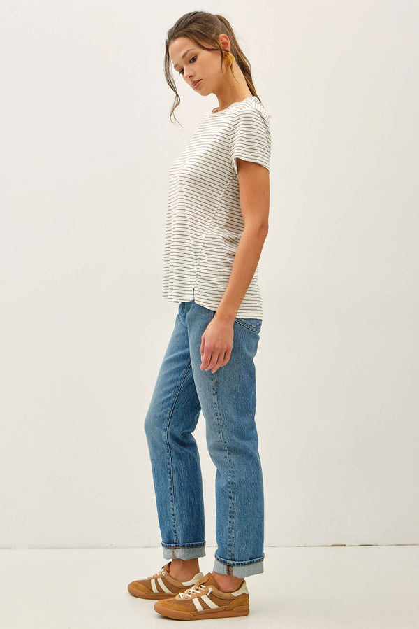 LINEN BLENDED STRIPED RELAXED TEE-Blue Hand Home