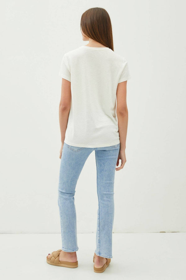 LINEN CLASSIC ROUND NECK SPLIT HEM T-SHIRT-Blue Hand Home