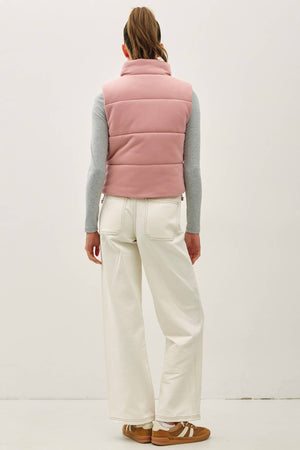 Classic Puffer Zip Up Vest W/ High Neck