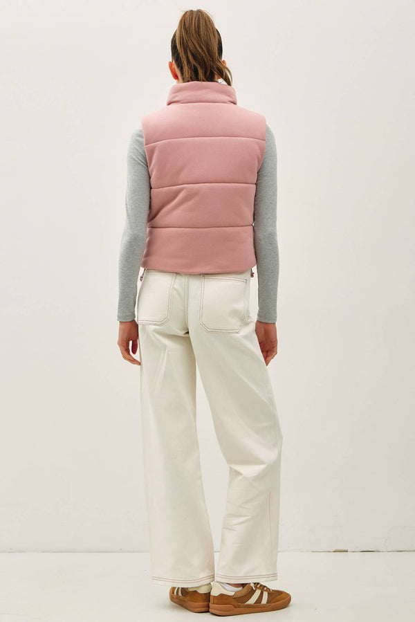 Classic Puffer Zip Up Vest W/ High Neck