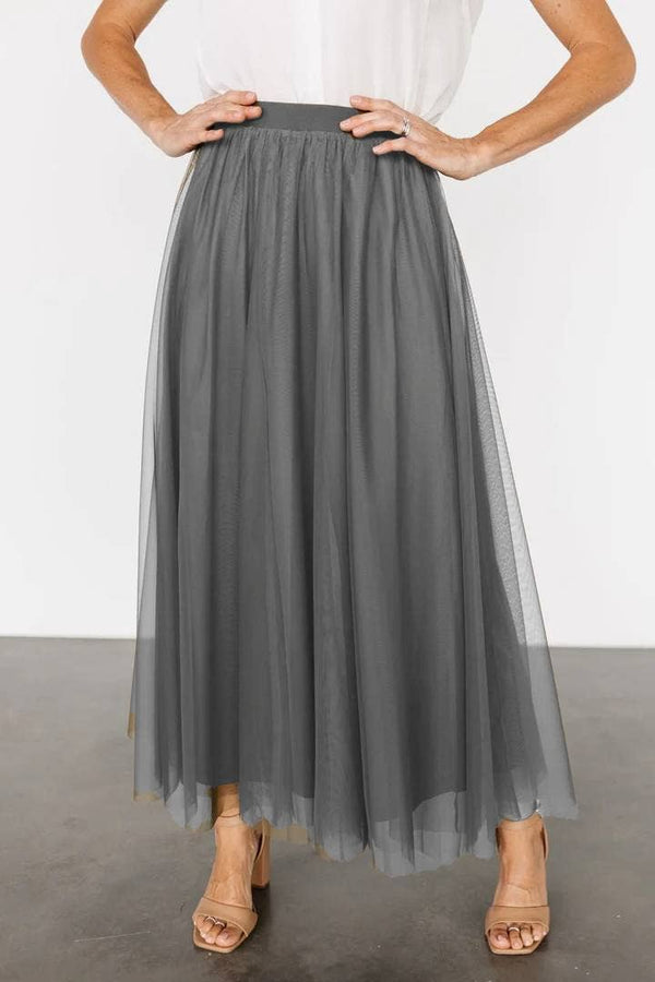 20 colors Flowy Elastic Waist Tulle Pleated Skirt-Blue Hand Home