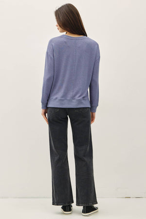 ROUND NECK HACCI BRUSHED PULLOVER KNIT TOP-Blue Hand Home