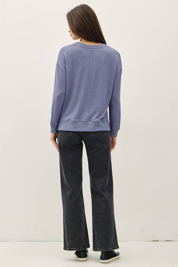 ROUND NECK HACCI BRUSHED PULLOVER KNIT TOP-Blue Hand Home