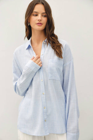 HAIRLINE STRIPE BUTTON DOWN SHIRT-Blue Hand Home