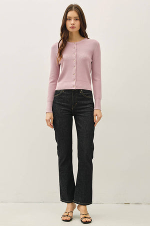 Ribbed Crewneck Cardigan-Blue Hand Home