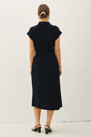 BUTTON UP MIDI DRESS W/ UTILITY STYLE POCKETS-Blue Hand Home