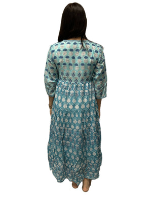 Long Sleeve Midi Dress-Blue Hand Home