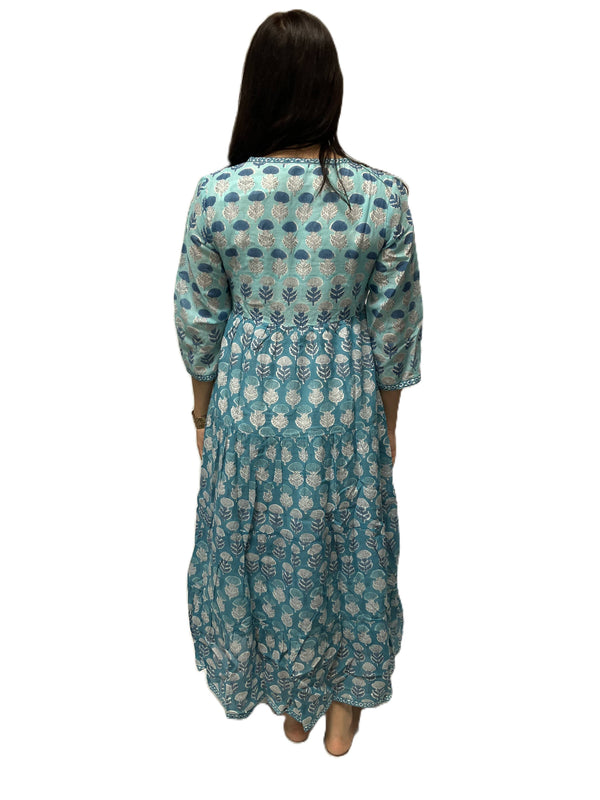 Long Sleeve Midi Dress-Blue Hand Home