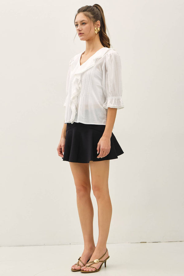 Vintage Ruffled Pintuck Blouse Top-Blue Hand Home