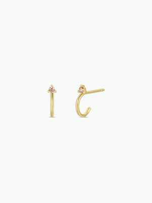 Open Mini Hoop - Pink Cz - Gold Earrings