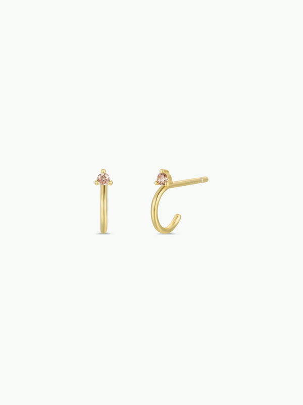 Open Mini Hoop - Pink Cz - Gold Earrings